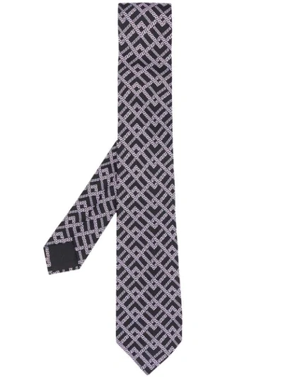 Shop Versace Greek Key Patterned Tie In Black