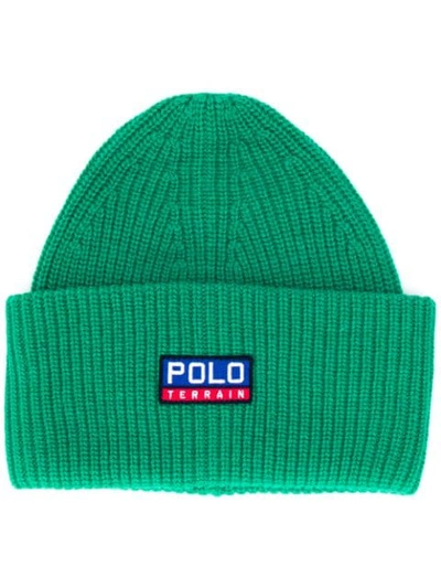 Shop Polo Ralph Lauren Logo Patch Knitted Hat In 003 Green