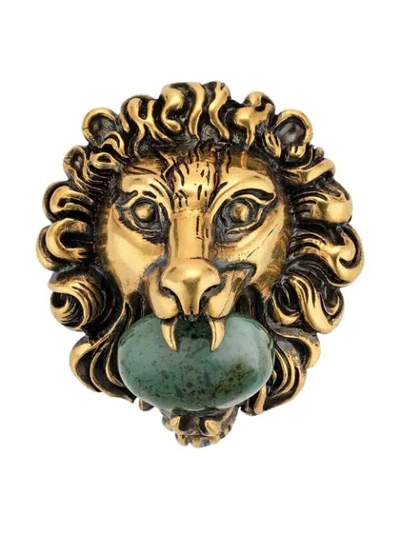 Shop Gucci Lion Head Brooch In Gold