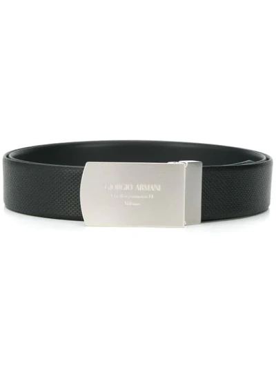 Shop Giorgio Armani Grained Buckle Belt In Black