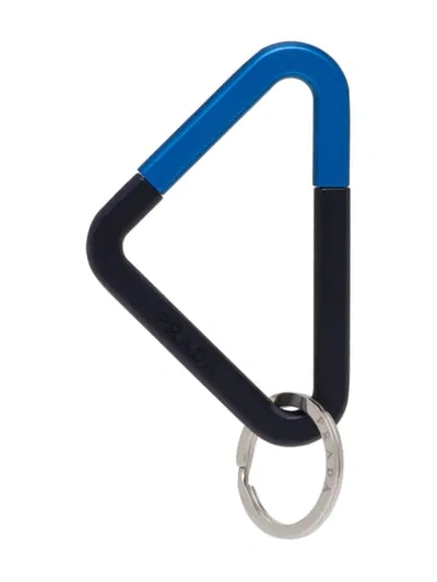 Shop Prada Two-tone Triangle Keyring In Blue