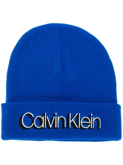 Shop Calvin Klein Mütze Mit Logo-print In Blue