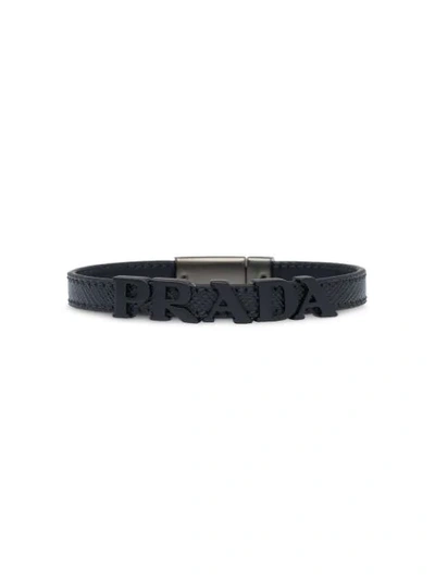 Shop Prada Lettering Logo Bracelet In Black