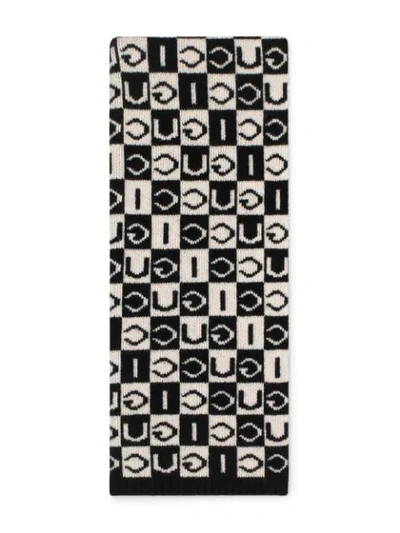 Shop Gucci Checkered Logo Pattern Scarf In Black