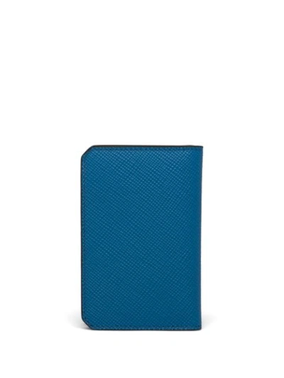 Shop Prada Saffiano Bi-fold Cardholder In Blue
