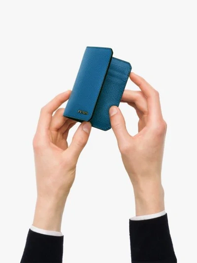 Shop Prada Saffiano Bi-fold Cardholder In Blue