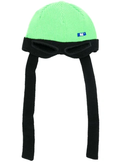 Shop Ader Error Eye-hole Detail Ribbed Hat In Green