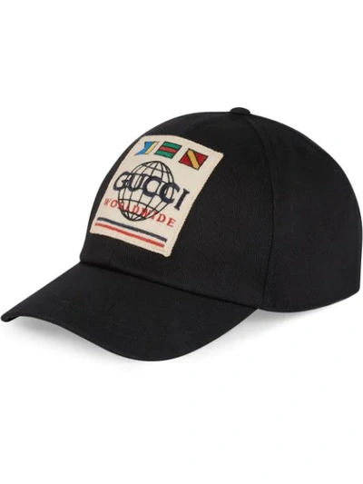 Shop Gucci Worldwide Patch Baseball Hat In Black