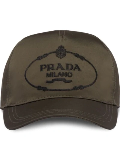 Shop Prada Embroidered Logo Baseball Cap In Green