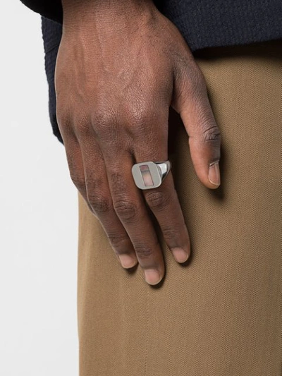 Shop Maison Margiela Logo Engraved Ring In Silver