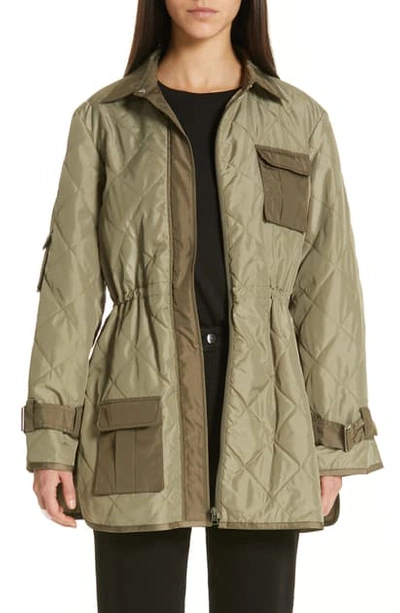 Shop Ganni Quilted Ripstop Jacket In Aloe