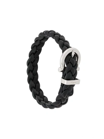 Shop Ferragamo Woven Buckle Bracelet In Black