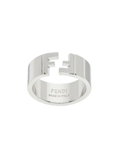 Shop Fendi Logo Detail Ring In Silver