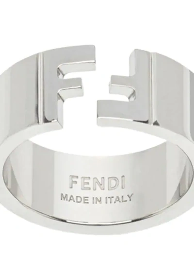 Shop Fendi Logo Detail Ring In Silver