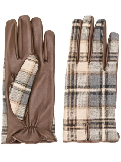 Shop Etro Plaid Leather Gloves In Brown
