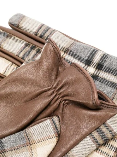 Shop Etro Plaid Leather Gloves In Brown