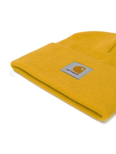 Shop Carhartt Logo Patch Beanie In Yellow