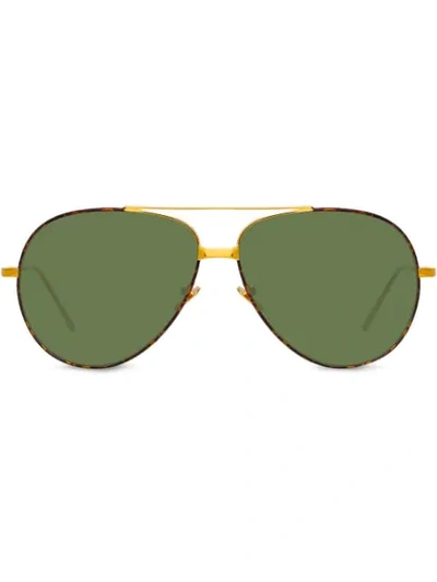 Shop Linda Farrow Tortoiseshell-trim Aviator Sunglasses In Brown