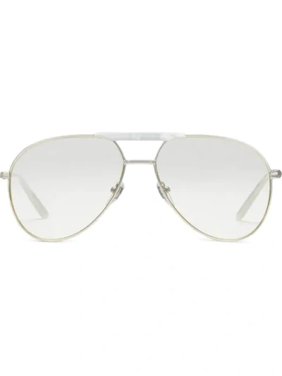 Shop Gucci Aviator Frame Glasses In Silver