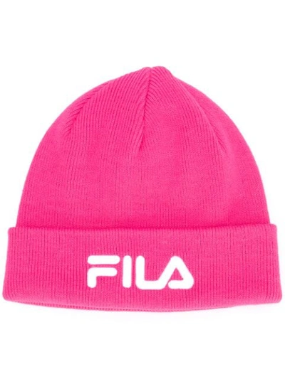 Shop Fila Ribbed Logo Embroidery Beanie In Pink