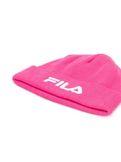 Shop Fila Ribbed Logo Embroidery Beanie In Pink