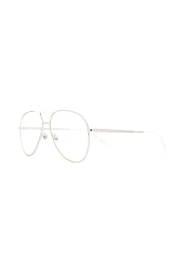 Shop Gucci Double Bridge Aviator Glasses In Silver