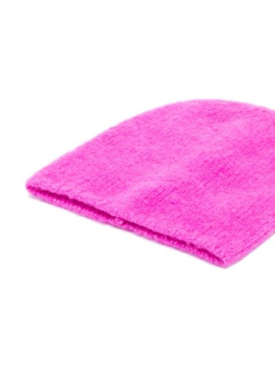 Shop Laneus Fine Knit Beanie Hat In Purple
