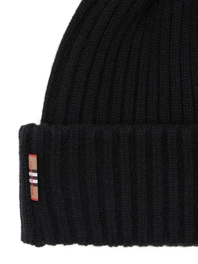 Shop Burberry Icon Stripe Rib Knit Beanie In Black