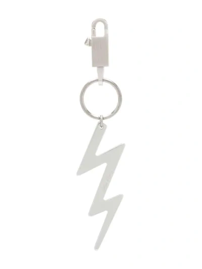 Shop Rick Owens Thunderbolt Charm Keychain In Silver