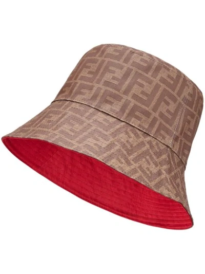 Shop Fendi Reversible Ff Motif Bucket Hat In Brown