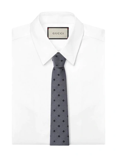 Shop Gucci Silk Tie With Bees And Stars In Grey