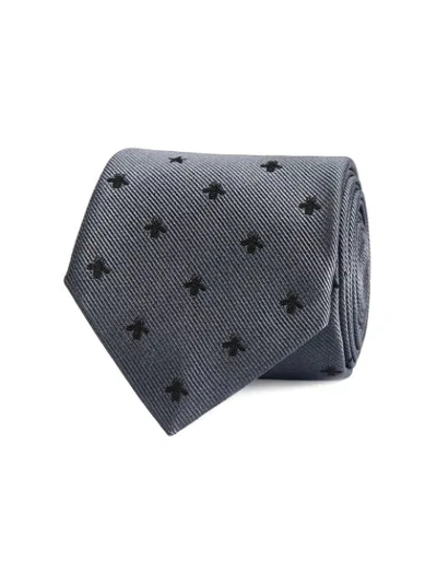 Shop Gucci Silk Tie With Bees And Stars In Grey