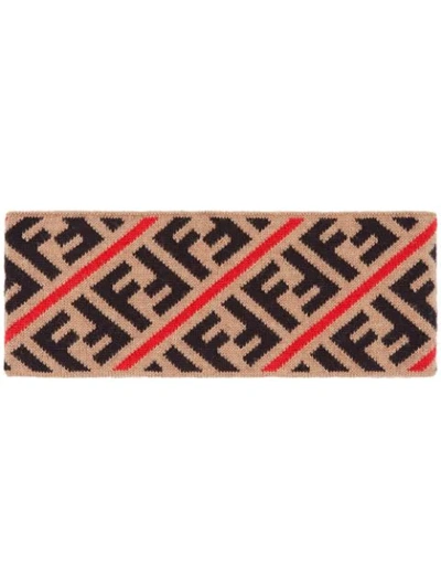 Shop Fendi Intarsia-knit Headband In Multicolour