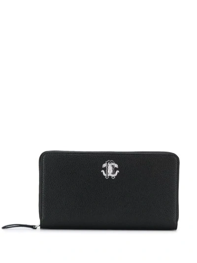 Shop Roberto Cavalli Logo Print Wallet In Black