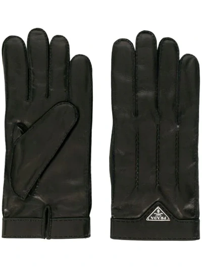 Shop Prada Leather Gloves In F0002 Nero