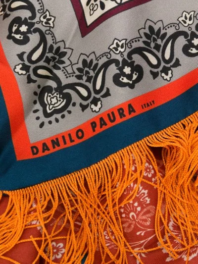 Shop Paura Bandana Print Silk Scarf In Orange