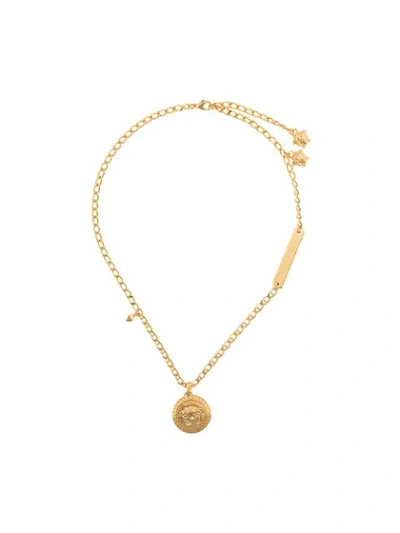 Shop Versace Medusa Pendant Short Necklace In Gold