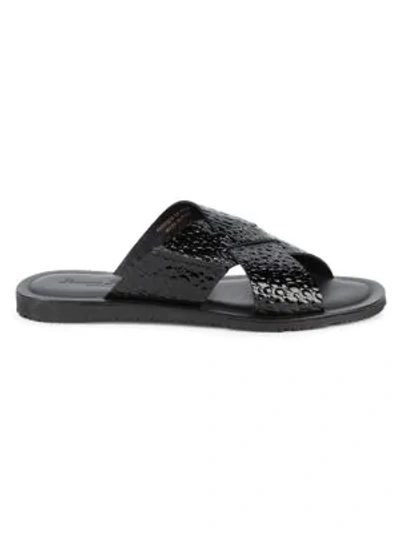 Shop Massimo Matteo Lea Embossed Patent-leather Slides In Black