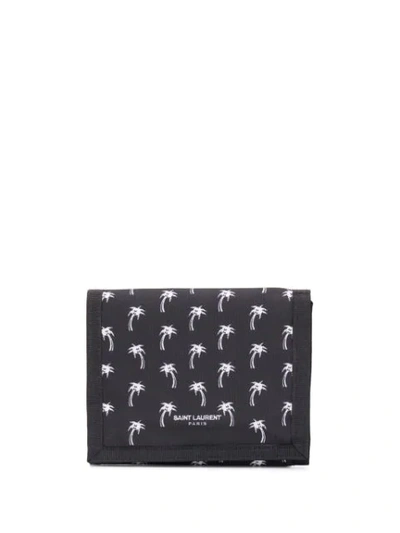 Shop Saint Laurent Palm-tree Monogram Wallet In Black