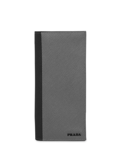Shop Prada Two Tone Saffiano Bi-fold Wallet In Grey