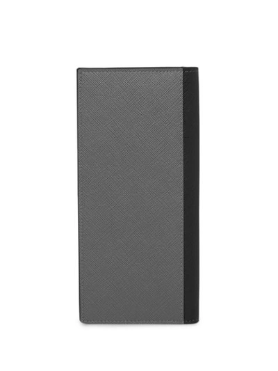 Shop Prada Two Tone Saffiano Bi-fold Wallet In Grey