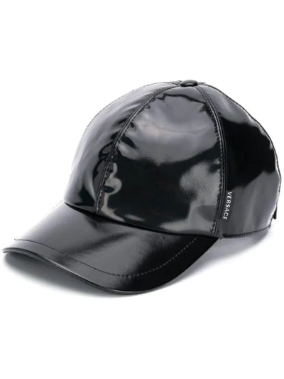 Shop Versace Logo Tab Baseball Cap In Black