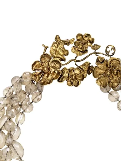 Shop Gucci Floral Detail Beaded Short Necklace In Gold