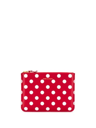Comme Des Garçons Polka Dot Print Wallet In Red