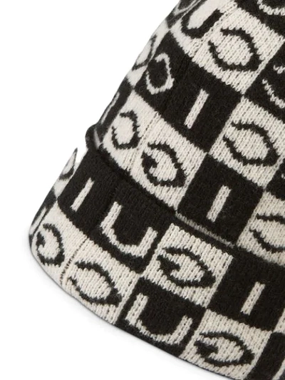 Shop Gucci Logo Checkerboard Wool Beanie In Black