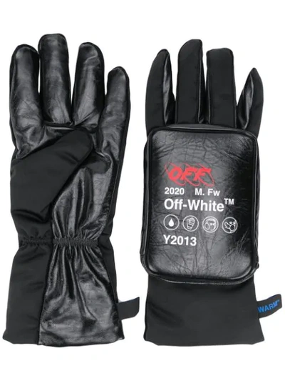 Shop Off-white Logo Print Padded Gloves In Black