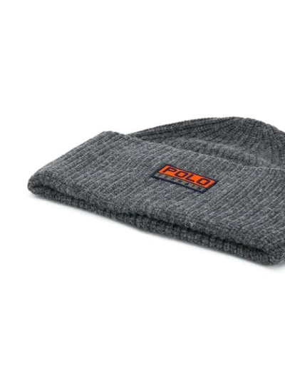 Shop Polo Ralph Lauren Logo Patch Knitted Hat In 002 Charcoal