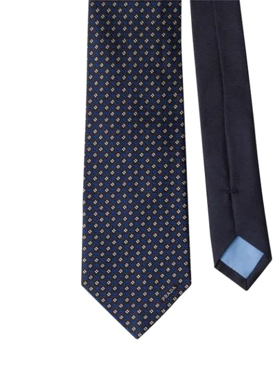 Shop Prada Silk Micro Print Tie In Blue