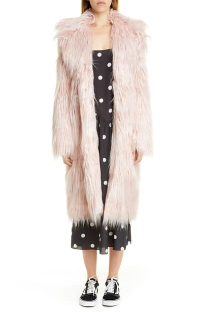 Shop Sandy Liang Long Faux Fur Coat In Pink Tinsel