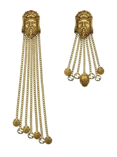 Shop Gucci Hercules Detail Asymmetric Earrings In Gold